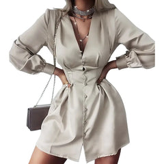 Autumn New Solid Color V-Neck Dress