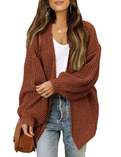 V-Neck Lantern Sleeve Knit Cardigan
