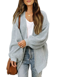 V-Neck Lantern Sleeve Knit Cardigan