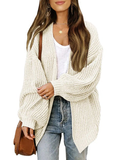 V-Neck Lantern Sleeve Knit Cardigan