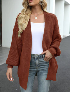 V-Neck Lantern Sleeve Knit Cardigan