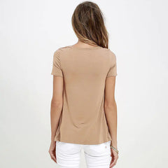 V-Neck Solid Color Tie T-Shirt Top