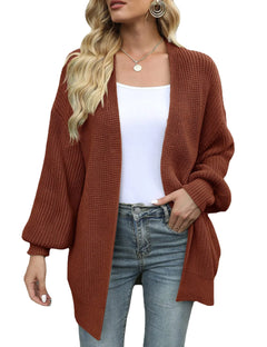 V-Neck Lantern Sleeve Knit Cardigan
