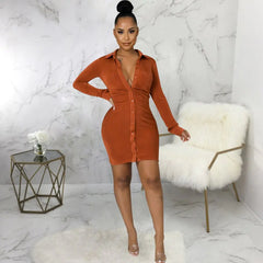 Solid Color Sexy Fashion Shirt Dress