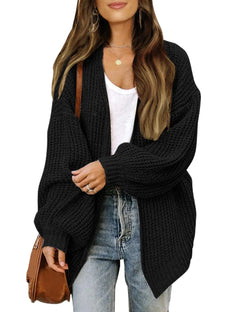 V-Neck Lantern Sleeve Knit Cardigan