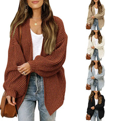 V-Neck Lantern Sleeve Knit Cardigan