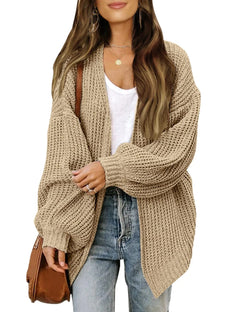 V-Neck Lantern Sleeve Knit Cardigan