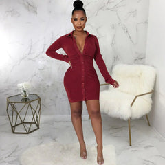 Solid Color Sexy Fashion Shirt Dress