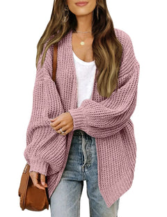 V-Neck Lantern Sleeve Knit Cardigan